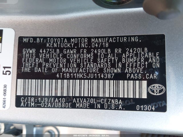 4T1B11HK5JU114387 Toyota a25a-fks