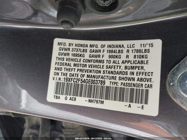 Honda k20c2 2016 19XFC2F54GE003789 Image 9