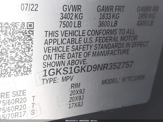 1GKS1GKD9NR352757 GMC l84 - di, dfm, alum, gen 5, var 2