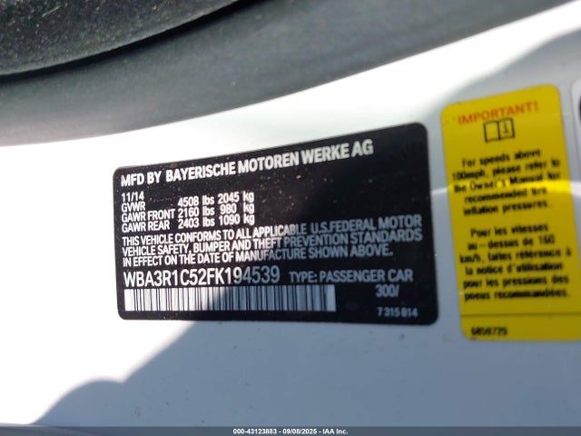 BMW 2015 2015 WBA3R1C52FK194539 Image 9