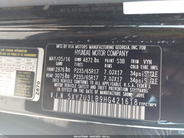 Продаж на аукціоні авто 2017 Hyundai Santa Fe Sport 2.4l, vin: 5XYZU3LB9HG421618, номер лоту: 43123896