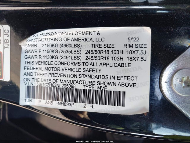 2021 Acura Rdx A-spec Package მანქანა იყიდება აუქციონზე, vin: 5J8TC2H64ML020296, აუქციონის ნომერი: 43123907