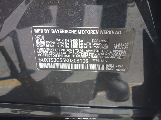 5UXTS3C55K0Z08106 BMW X3