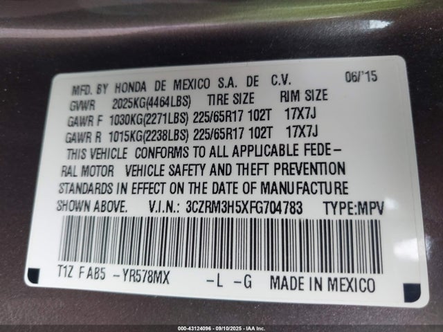 3CZRM3H5XFG704783 Honda k24w9/k24v1