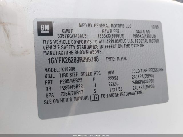 2009 CADILLAC ESCALADE ESV 1GYFK26289R299748 Photo 8