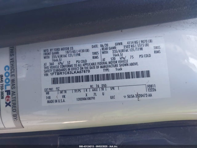 Ford 3.5l v6 cyclone 2020 1FTBR1C83LKA67870 Image 9