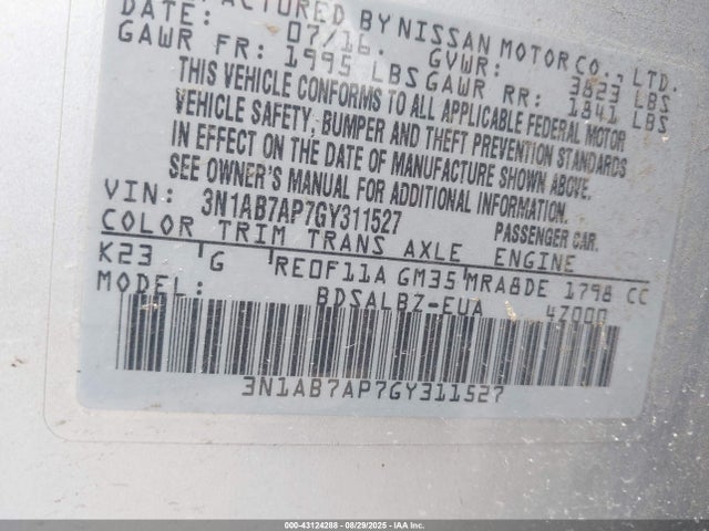 Nissan Sentra 2016 3N1AB7AP7GY311527 Image 9