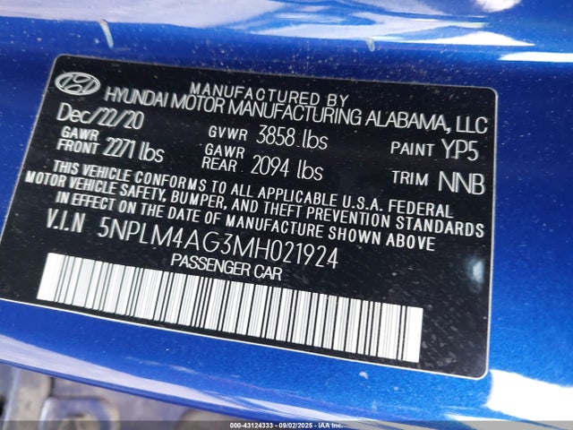Hyundai mpi nu pe 2021 5NPLM4AG3MH021924 Image 9