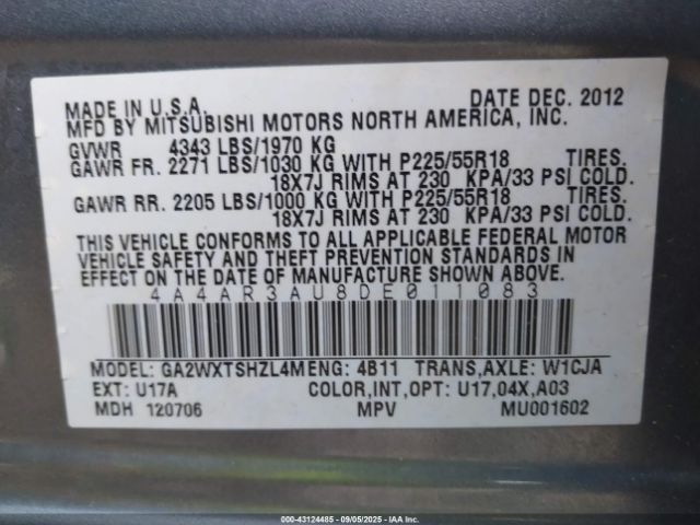 2013 MITSUBISHI OUTLANDER SPORT 4A4AR3AU8DE011083 Photo 8
