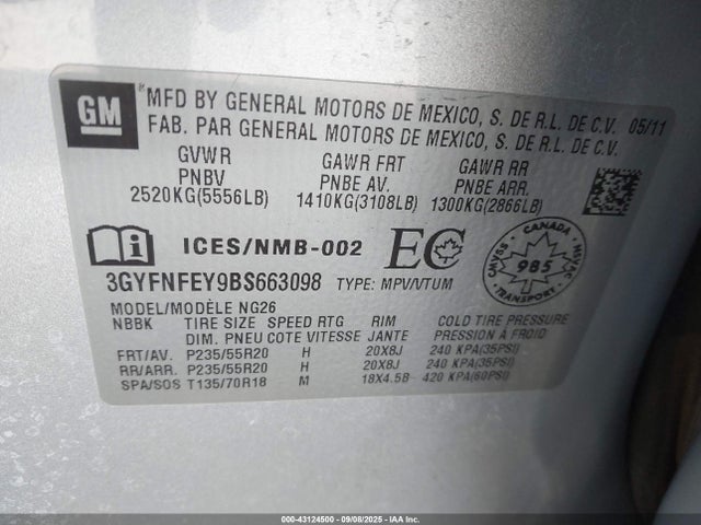 2011 CADILLAC SRX 3GYFNFEY9BS663098 Photo 8