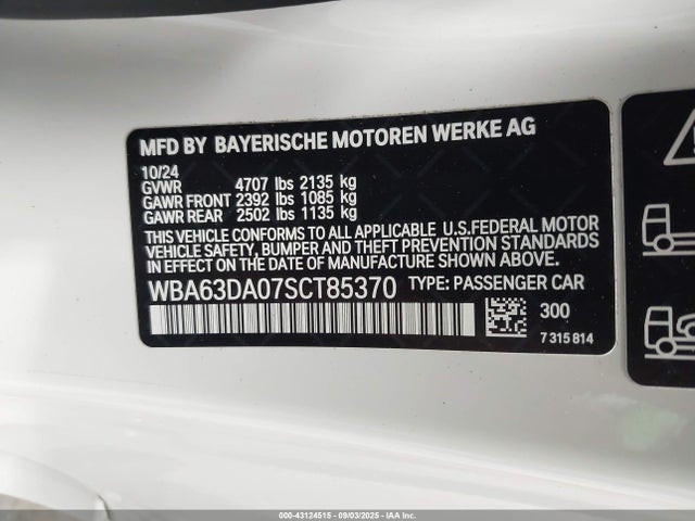 BMW 2025 2025 WBA63DA07SCT85370 Image 9