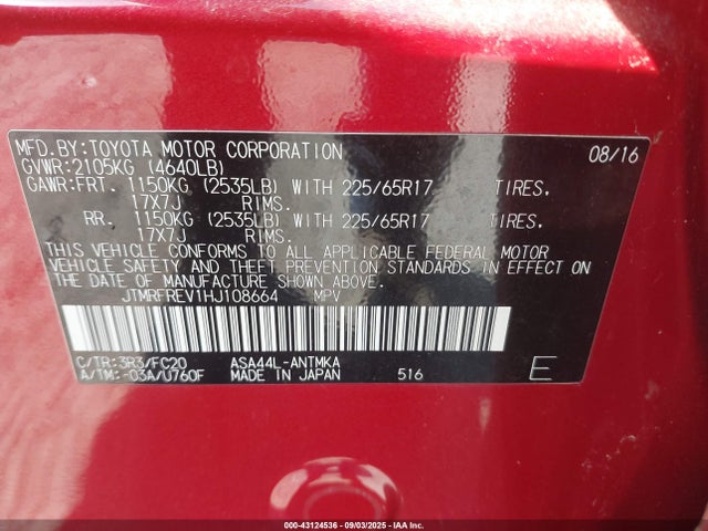 Toyota Rav4 Xle 2017 JTMRFREV1HJ108664 Image 9