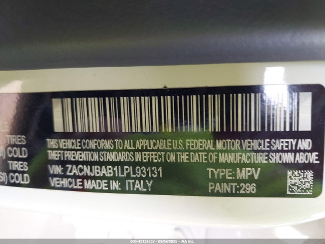 Продажа на аукционе авто 2020 Jeep Renegade Sport 4x4, vin: ZACNJBAB1LPL93131, номер лота: 43124537