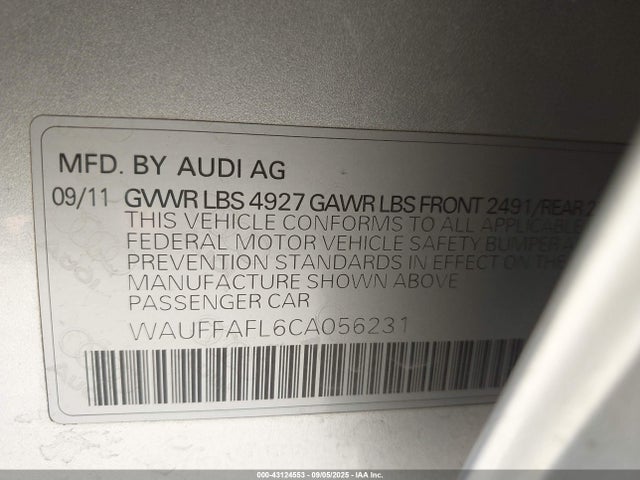 2012 AUDI A4 WAUFFAFL6CA056231 Photo 8