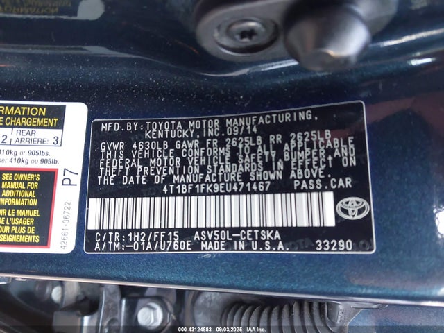 Toyota 2ar-fe 2014 4T1BF1FK9EU471467 Image 9