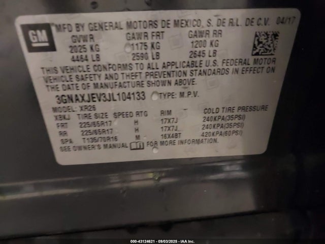 3GNAXJEV3JL104133 Chevrolet lyx - direct injection, vvt, fgt, turbo, alum, gen1