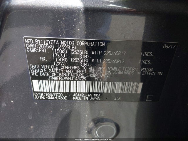 JTMWFREV9HJ143729 Toyota 2ar-fe