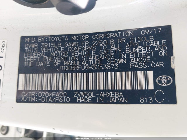 JTDKBRFU9H3053873 Toyota 2zr-fxe,1nm