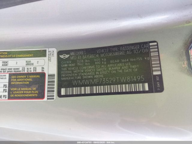 2009 MINI COOPER S WMWMF73529TW81495 Photo 8