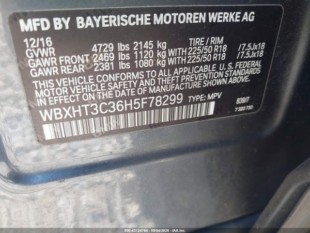 WBXHT3C36H5F78299 BMW X1