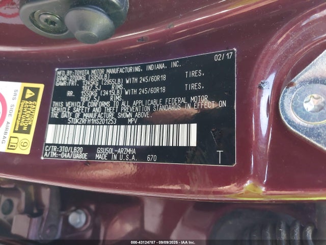 Toyota 2gr-fks 2017 5TDKZRFH1HS201253 Image 9
