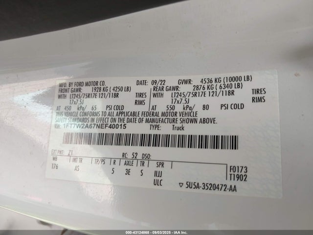 Ford 2022 2022 1FT7W2A67NEF40015 Image 4