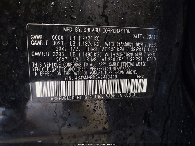 4S4WMARD0M3443419 Subaru Ascent