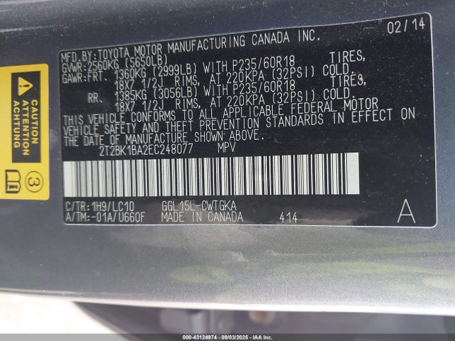 Lexus 2gr-fe 2014 2T2BK1BA2EC248077 Image 9