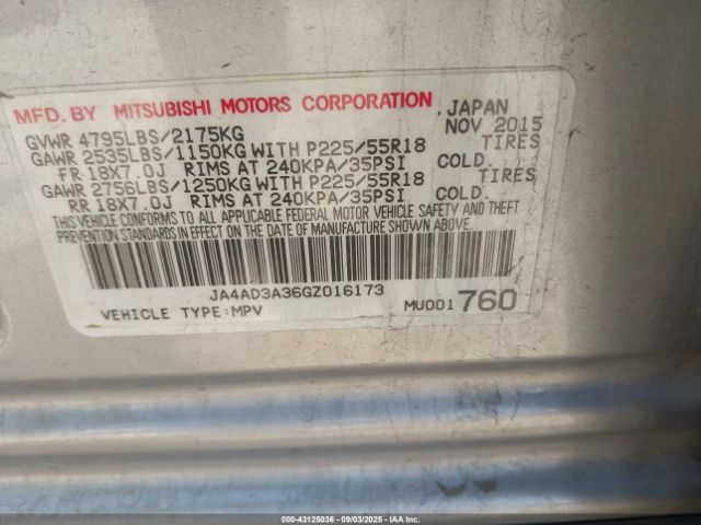 2016 MITSUBISHI OUTLANDER JA4AD3A36GZ016173 Photo 8