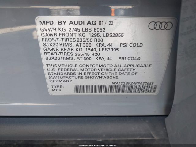 2023 AUDI Q4 SPORTBACK E-TRON WA122BFZ4PP032689 Photo 8