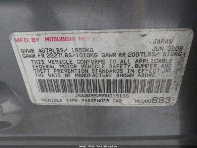 2009 MITSUBISHI LANCER JA3AU86W99U019136 Photo 8