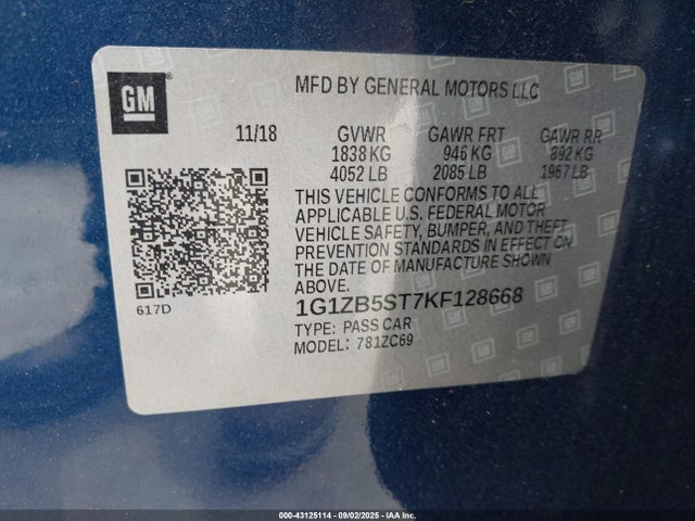 1G1ZB5ST7KF128668 Chevrolet lfv - direct injection, variable valve timing, gen 1
