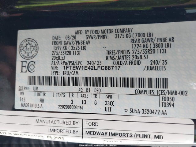 Ford gtdi 2020 1FTEW1E42LFC68717 Image 9