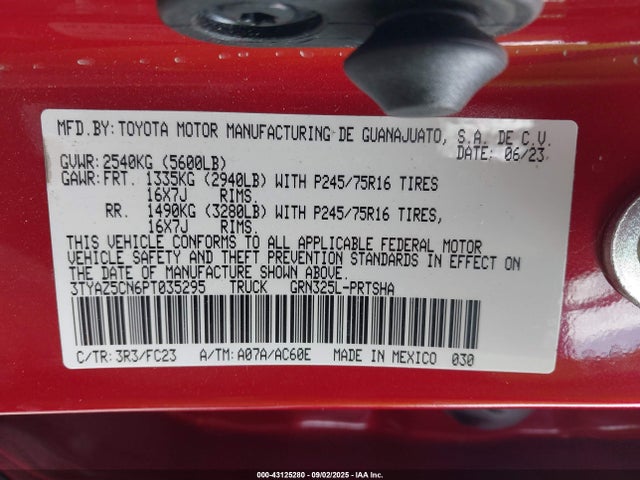 Toyota 2gr-fks 2023 3TYAZ5CN6PT035295 Image 9