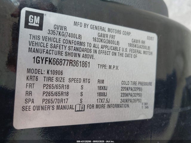 2007 CADILLAC ESCALADE ESV 1GYFK66877R361861 Photo 8