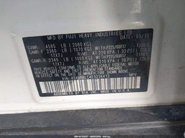 Subaru 2.5na u5 2014 4S4BRBLC4E3236412 Image 9