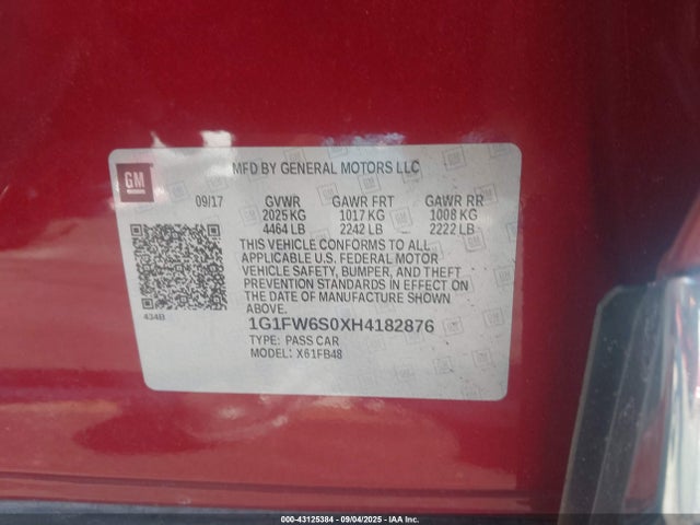 1G1FW6S0XH4182876 Chevrolet 2017