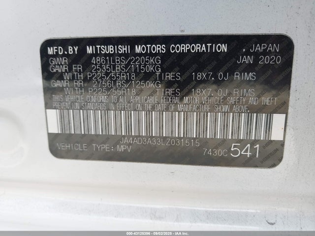 2020 MITSUBISHI OUTLANDER JA4AD3A33LZ031515 Photo 8