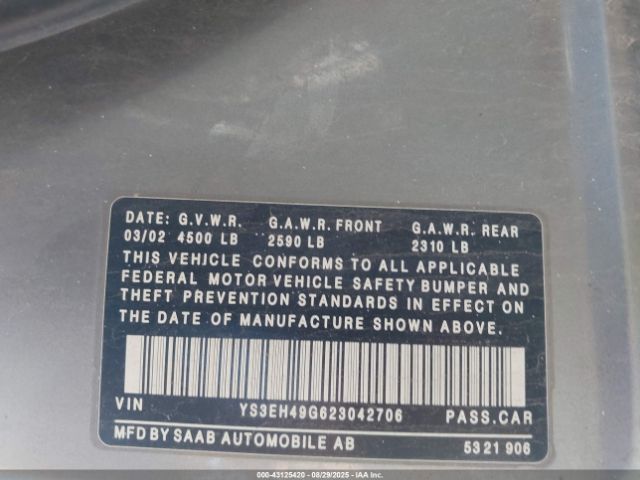2002 SAAB 9-5 YS3EH49G623042706 Photo 8