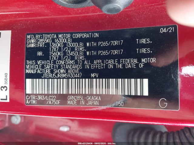 JTERU5JR8M5930447 Toyota 1gr-fe