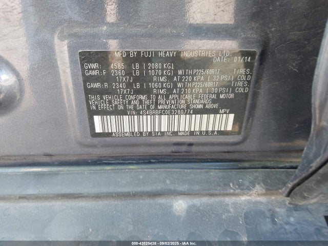 Subaru 2.5na u5 2014 4S4BRBFC0E3280774 Image 9
