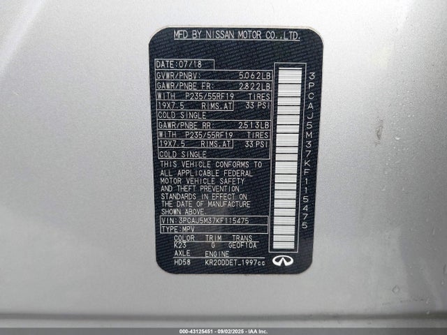 Infiniti QX50 2019 3PCAJ5M37KF115475 Image 9