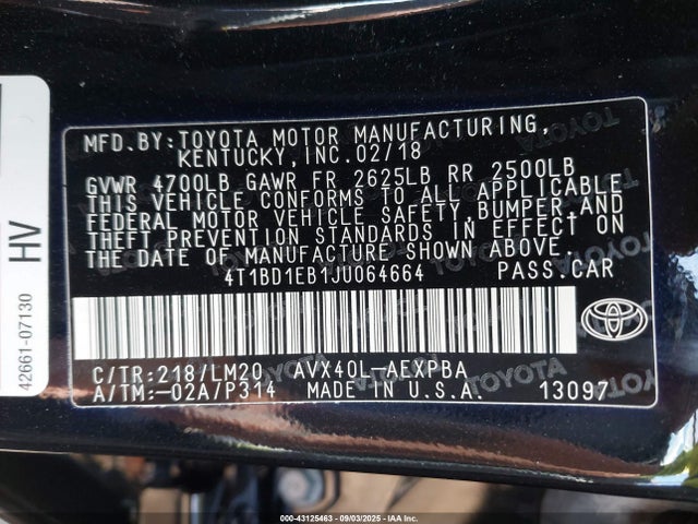4T1BD1EB1JU064664 Toyota 2ar-fxe+2jm
