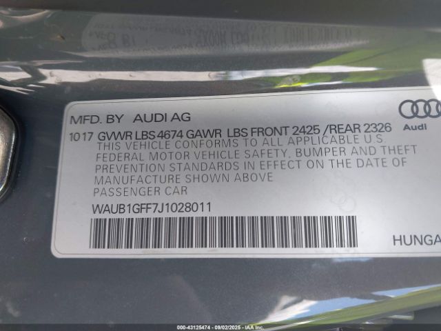 2018 AUDI S3 WAUB1GFF7J1028011 Photo 8