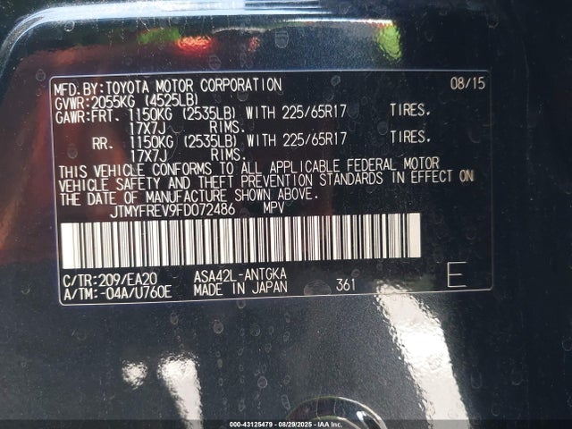 Toyota 2ar-fe 2015 JTMYFREV9FD072486 Image 9