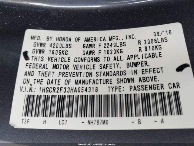 1HGCR2F33HA054318 Honda k24w1