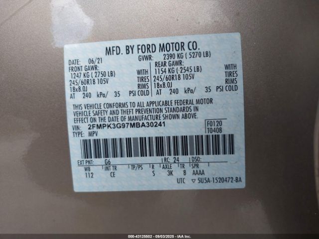 2021 FORD EDGE 2FMPK3G97MBA30241 Photo 8