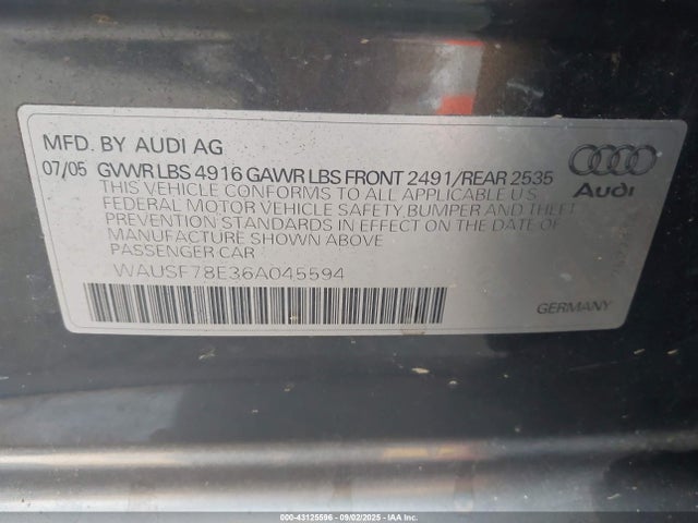 2006 AUDI A4 WAUSF78E36A045594 Photo 8