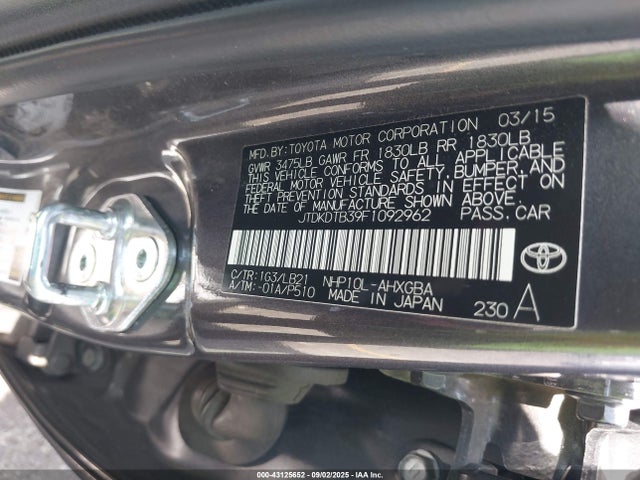 JTDKDTB39F1092962 Toyota 1nz-fxe+1lm