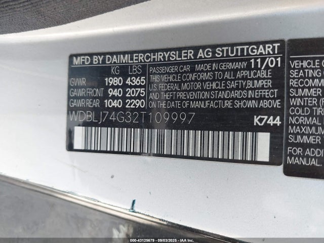 2002 MERCEDES-BENZ CLK 55 AMG WDBLJ74G32T109997 Photo 8